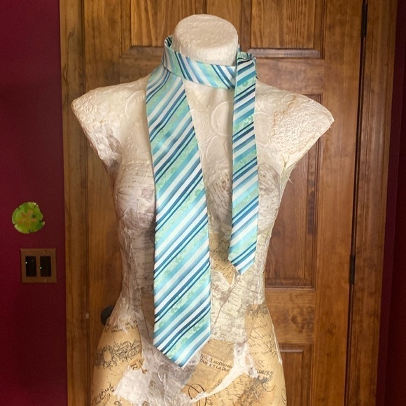 MEN'S ST. PATRICK TIE turquoise floral weave stripe retro look - Picture 4 of 4